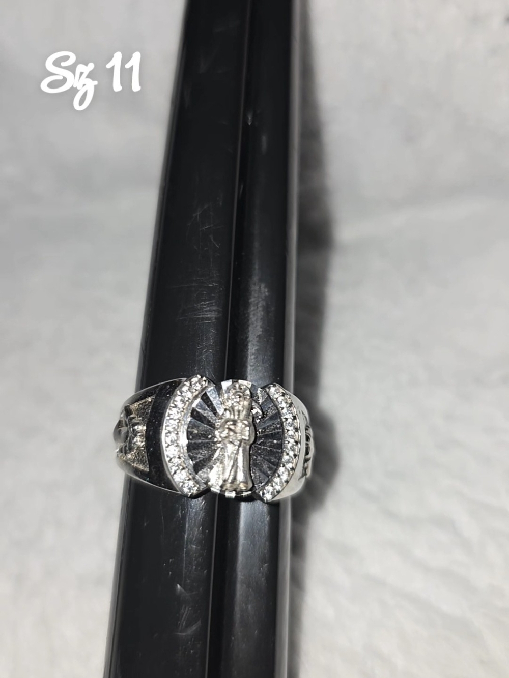 Sterling Silver Religious Halo Ring with Clear Stones - Size 11